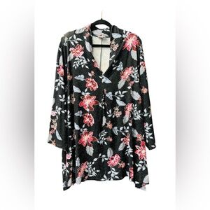 V-Neck Pin-tuck Tunic Floral-EUC